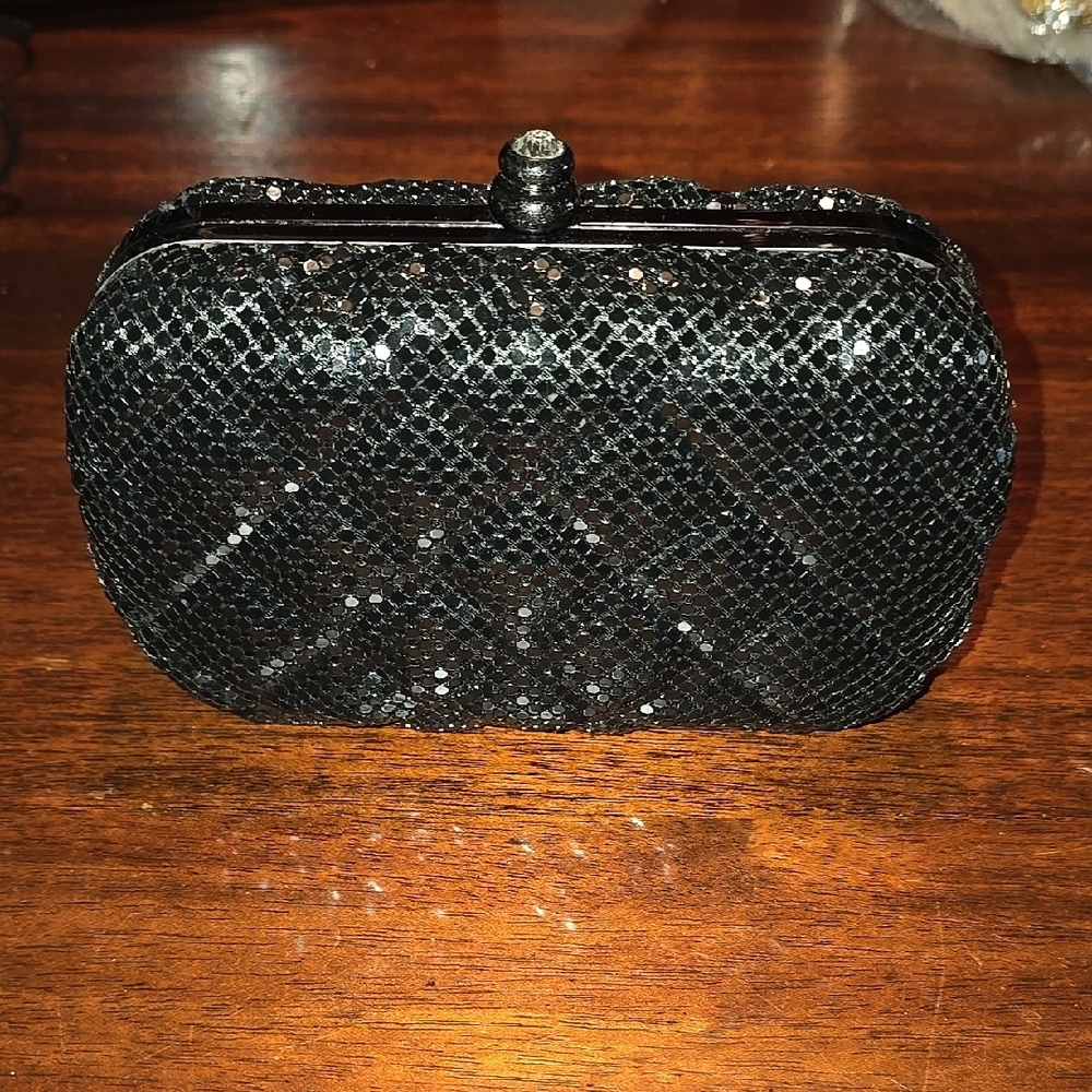 Sondra Roberts Black Shimmer Clutch with Textured Finish